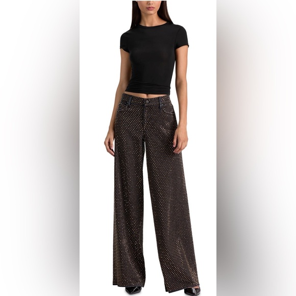 Alice + Olivia Amazing Low Rise Embellished Wide Leg Jeans in Den Lack - Picture 2 of 6